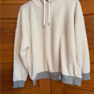 Cozy Cream Sherpa Hoodie with Gray Trim